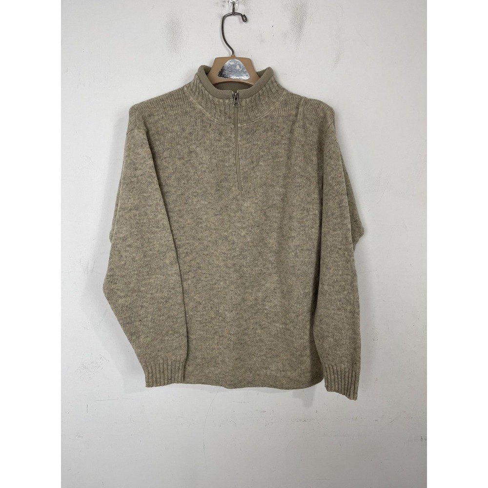 Woolrich Mens Sweater XL Beige Wool 1/4 Quarter Zip Pullover Knit Rustic Outdoor